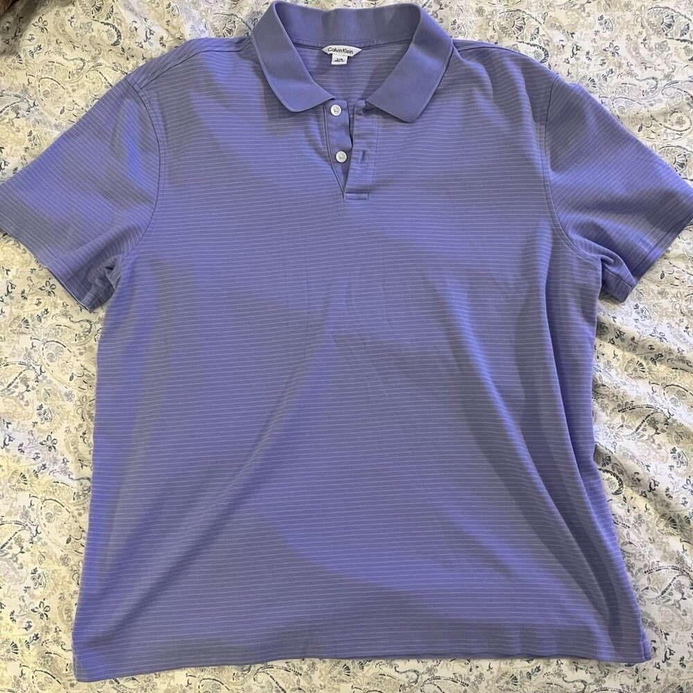 Blue And White Stripe Calvin Klein Quarter Button Down Shirt Large-
